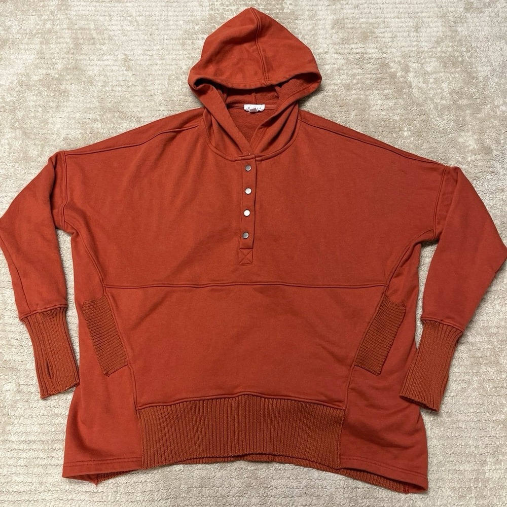 Bucketlist Women's Rust Hooded Henley Sweatshirt oversized small fall staple
